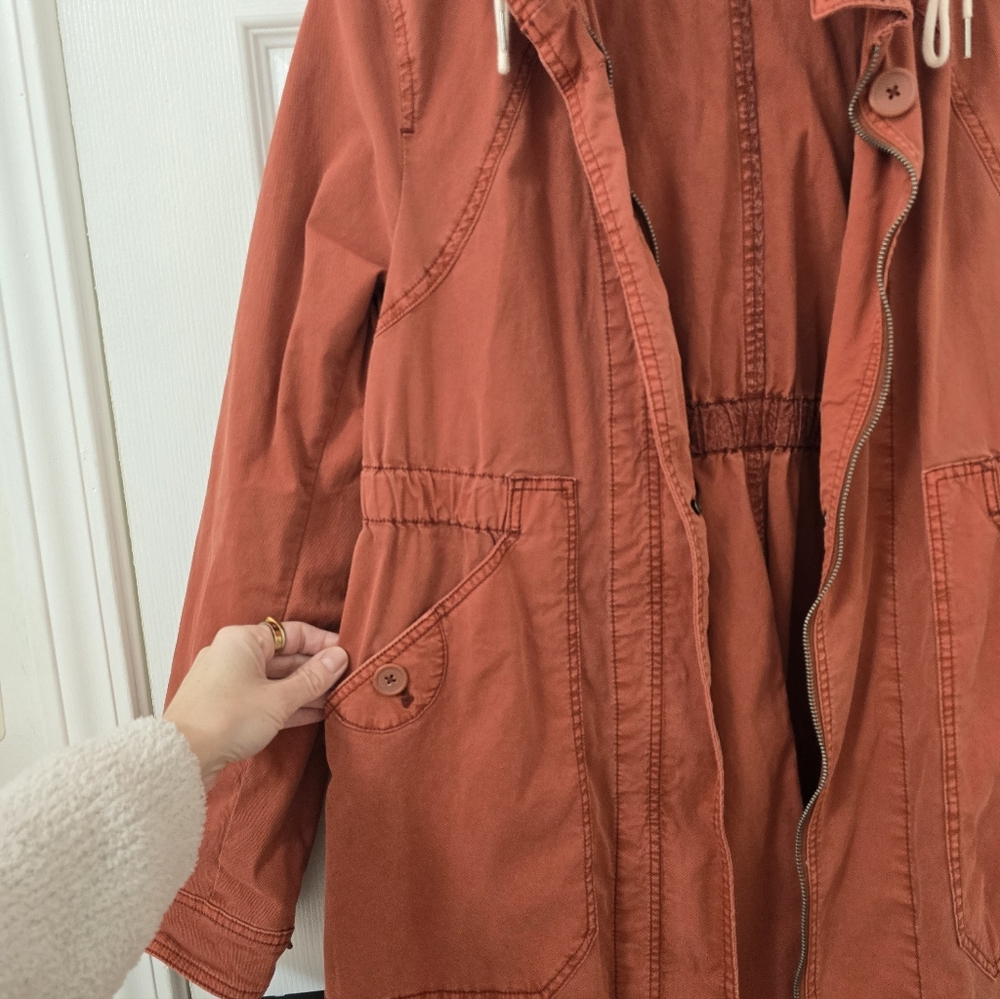 Anthropologie Longline Anorak Hooded Jacket In Rust Orange Size L - Picture 3 of 7